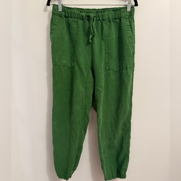 🌿 Zara Linen Blend Slouchy Pants Green Elastic Waist Size L 🌿 - Picture 4 of 13